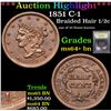 Image 1 : ***Auction Highlight*** 1851 C-1 Braided Hair Half Cent 1/2c Graded Choice+ Unc BN By USCG (fc)