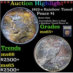 ***Auction Highlight*** 1922-s Rainbow Toned Peace Dollar $1 Graded GEM+ Unc BY USCG (fc)