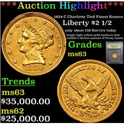 ***Auction Highlight*** 1854 C Charlotte Tied Finest Known Gold Liberty Quarter Eagle $2 1/2 Graded 
