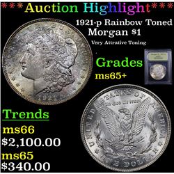***Auction Highlight*** 1921-p Rainbow Toned Morgan Dollar $1 Graded GEM+ Unc By USCG (fc)