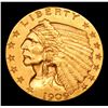 Image 2 : ***Auction Highlight*** 1909-p Gold Indian Quarter Eagle $2 1/2 Graded Select Unc By USCG (fc)