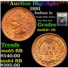 Image 1 : ***Auction Highlight*** 1881 Indian Cent 1c Graded Choice+ Unc RB By USCG (fc)