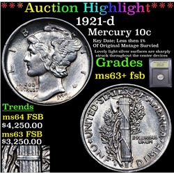 ***Auction Highlight*** 1921-d Mercury Dime 10c Graded Select Unc+ FSB By USCG (fc)