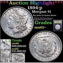 *Highligh OF ENTIRE WEEK* 1894-p Morgan Dollar $1 Graded GEM+ Unc By USCG (fc)