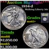 Image 1 : ***Auction Highlight*** 1934-d Walking Liberty Half Dollar 50c Graded GEM+ Unc By USCG (fc)