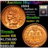 Image 1 : ***Auction Highlight*** 1894 Indian Cent 1c Graded Gem+ Unc RB By USCG (fc)