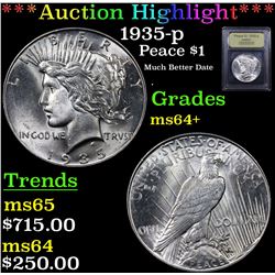 ***Auction Highlight*** 1935-p Peace Dollar $1 Graded Choice+ Unc By USCG (fc)