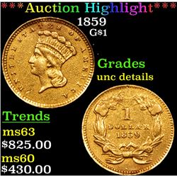 ***Auction Highlight*** 1859 Gold Dollar $1 Grades Unc Details (fc)
