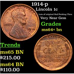 1914-p Lincoln Cent 1c Grades Choice+ Unc BN