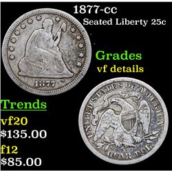 1877-cc Seated Liberty Quarter 25c Grades vf details