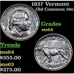 1927 Vermont Old Commem Half Dollar 50c Grades Choice Unc