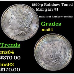 1890-p Rainbow Toned Morgan Dollar $1 Grades Choice Unc