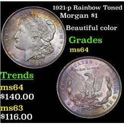 1921-p Rainbow Toned Morgan Dollar $1 Grades Choice Unc