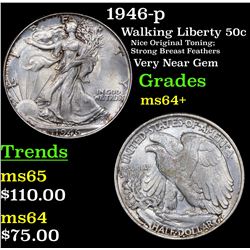 1946-p Walking Liberty Half Dollar 50c Grades Choice+ Unc
