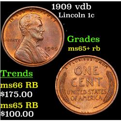 1909 vdb Lincoln Cent 1c Grades Gem+ Unc RB