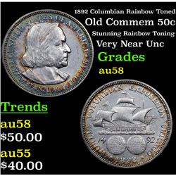 1892 Columbian Rainbow Toned Old Commem Half Dollar 50c Grades Choice AU/BU Slider
