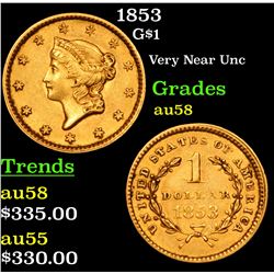 1853 Gold Dollar $1 Grades Choice AU/BU Slider