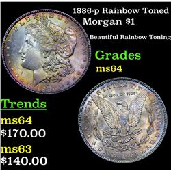 1886-p Rainbow Toned Morgan Dollar $1 Grades Choice Unc