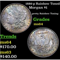 1886-p Rainbow Toned Morgan Dollar $1 Grades Choice Unc