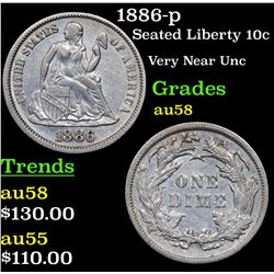 1886-p Seated Liberty Dime 10c Grades Choice AU/BU Slider