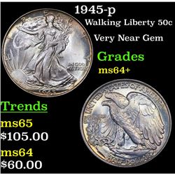1945-p Walking Liberty Half Dollar 50c Grades Choice+ Unc