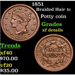 1851 Braided Hair Large Cent 1c Grades xf details