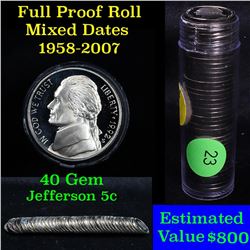 ***Auction Highlight*** Proof Mixed Jefferson nickel 5c roll, 1958-2007, 40 pieces (fc)