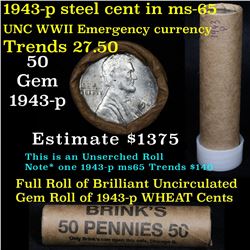 ***Auction Highlight*** Uncirculated 1c orig shotgun roll, 1943-p Steel cents In Old Brinks wrapper 