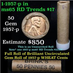 ***Auction Highlight*** Uncirculated 1c orig shotgun roll, 1957-p  In Old Brinks wrapper  (fc)