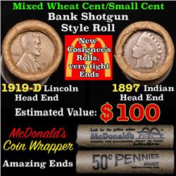 Mixed small cents 1c orig shotgun roll, 1919-d Wheat Cent, 1897 Indian Cent other end,McDnalds Wrapp