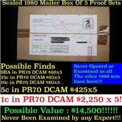 ***Auction Highlight*** Original sealed box 5- 1980 United States Mint Proof Sets  (fc)