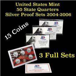 Group of 3 United States Mint 50 States Quarters Silver Proof Sets 2004-2006 15 coins