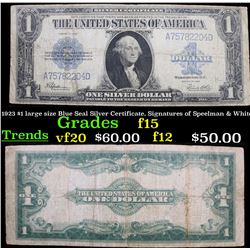 1923 $1 large size Blue Seal Silver Certificate, Signatures of Speelman & White Grades