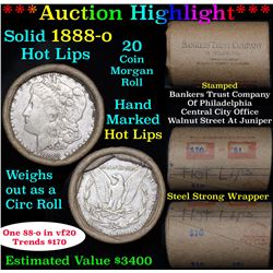 ***Auction Highlight*** Full solid date 1888-o 'Hot Lips' Morgan silver dollar roll, 20 coins (fc)