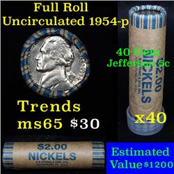 ***Auction Highlight*** Uncirculated 5c orig shotgun roll, 1954-p  In N.F. String & Son Wrapper (fc)