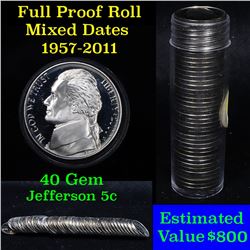 ***Auction Highlight*** Proof Mixed Jefferson nickel 5c roll, 1957-2011, 40 pieces (fc)