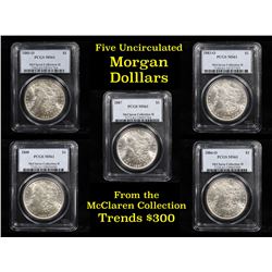 5 Unc Morgan $1 Graded By PCGS Mixed Dates From The McClaren Collection