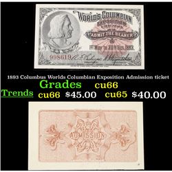 1893 Columbus Worlds Columbian Exposition Admission ticket Grades