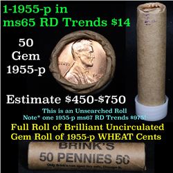 ***Auction Highlight*** Uncirculated 1c orig shotgun roll, 1955-p  In Old Brinks wrapper  (fc)