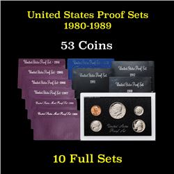 Group of 10 United States Proof Sets 1980-1989 53 coins