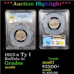 ***Auction Highlight*** PCGS 1913-s Ty I Buffalo Nickel 5c Graded ms66 By PCGS (fc)