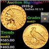 Image 1 : ***Auction Highlight*** 1928-p Gold Indian Quarter Eagle $2 1/2 Graded Select Unc By USCG (fc)