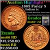 Image 1 : ***Auction Highlight*** 1865 Fancy 5 Indian Cent 1c Graded Gem+ Unc RD By USCG (fc)
