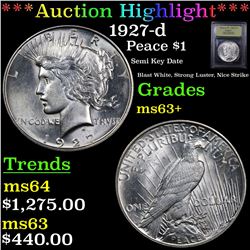 ***Auction Highlight*** 1927-d Peace Dollar $1 Graded Select+ Unc By USCG (fc)