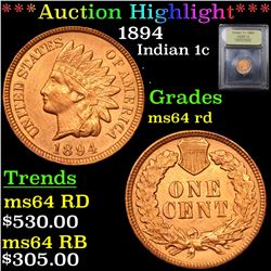 ***Auction Highlight*** 1894 Indian Cent 1c Graded Choice Unc RD By USCG (fc)