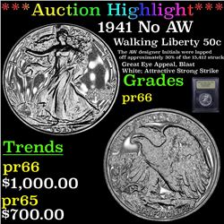 Proof ***Auction Highlight*** 1941 No AW Walking Liberty Half Dollar 50c Graded GEM+ Proof By USCG (