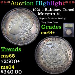 ***Auction Highlight*** 1921-s Rainbow Toned Morgan Dollar $1 Graded Choice+ Unc By USCG (fc)