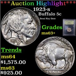 ***Auction Highlight*** 1923-s Buffalo Nickel 5c Graded Select+ Unc By USCG (fc)