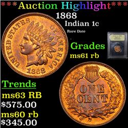 ***Auction Highlight*** 1868 Indian Cent 1c Graded Unc+ RB By USCG (fc)