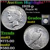 Image 1 : ***Auction Highlight*** 1928-p Peace Dollar $1 Graded Select Unc By USCG (fc)
